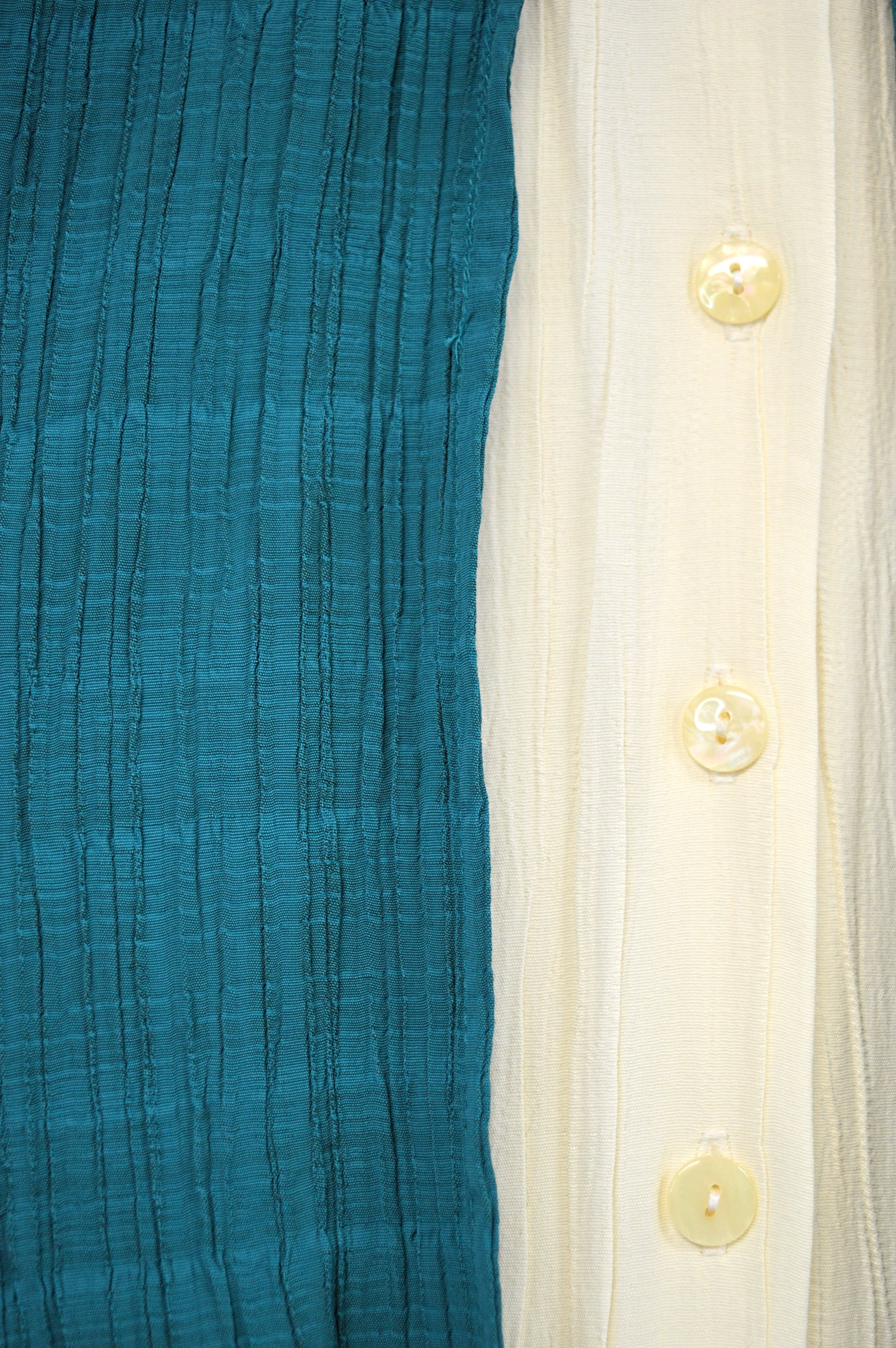 Teal and Cream Colour Block Short Sleeve Blouse | M-L