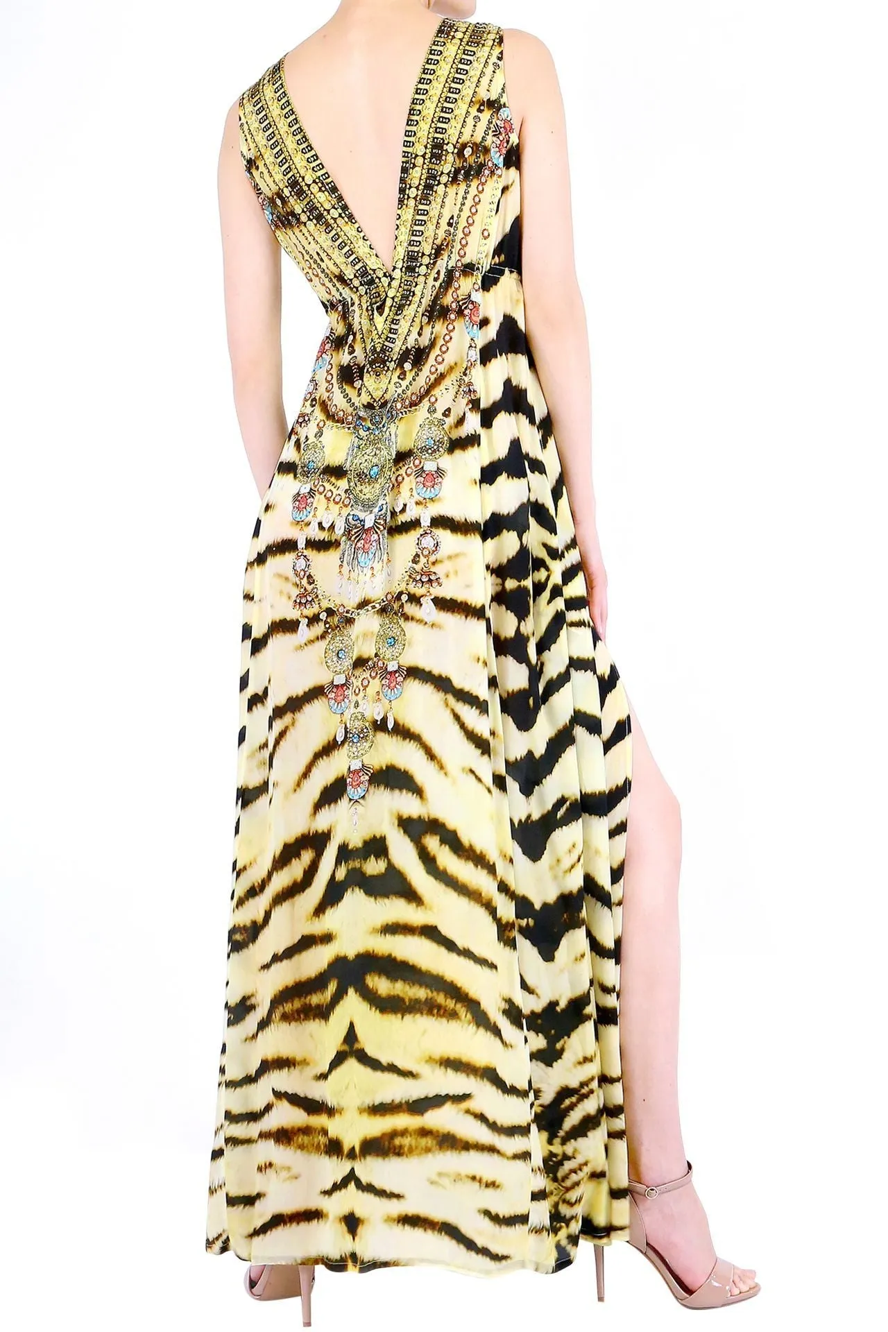 V-Neck Maxi in Tiger Print