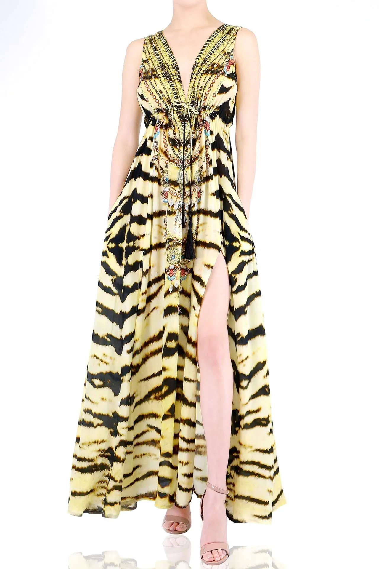 V-Neck Maxi in Tiger Print