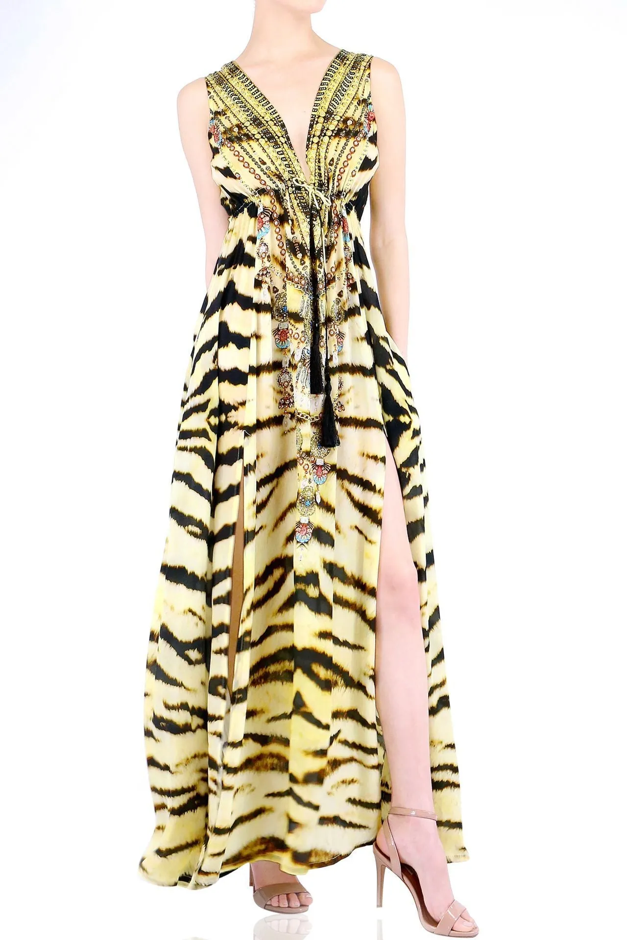 V-Neck Maxi in Tiger Print