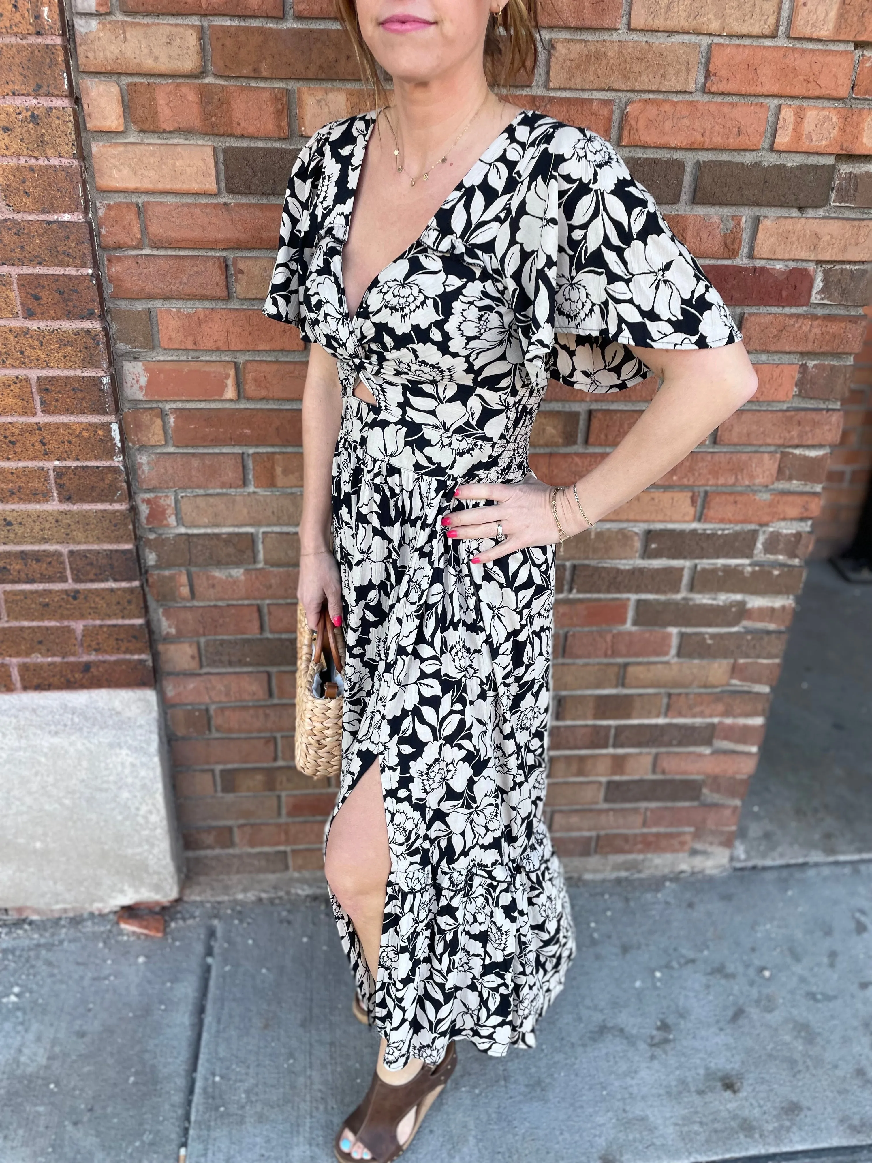 V Neck Twist Front Cut Out Maxi Dress