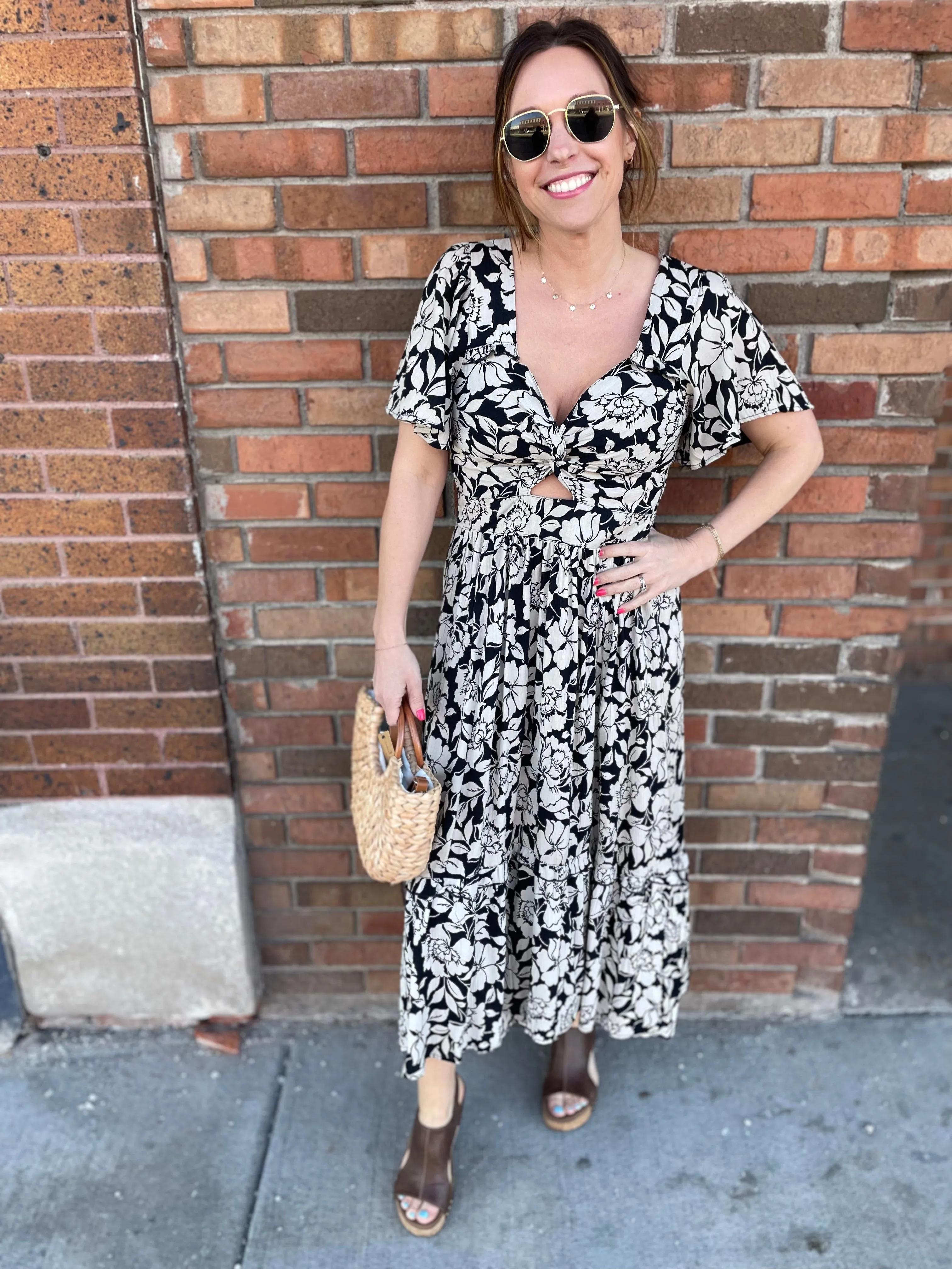 V Neck Twist Front Cut Out Maxi Dress