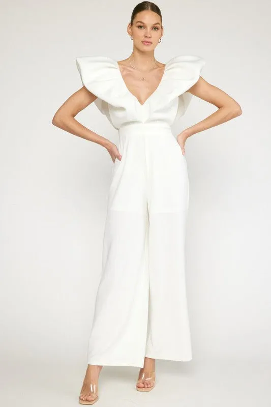 V-NECK WIDE LEG JUMPSUIT