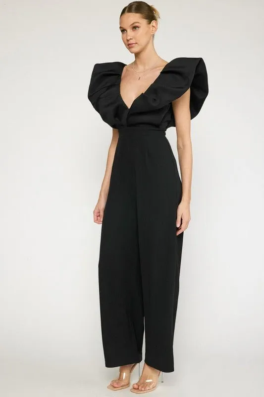 V-NECK WIDE LEG JUMPSUIT