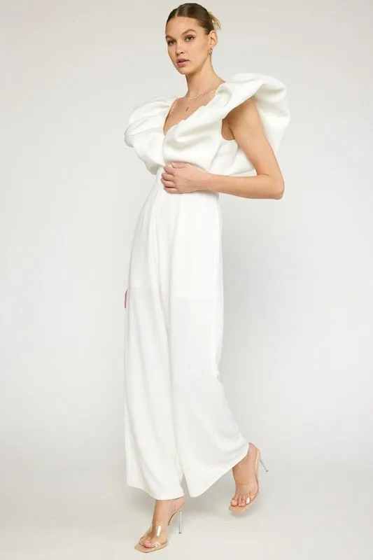 V-NECK WIDE LEG JUMPSUIT