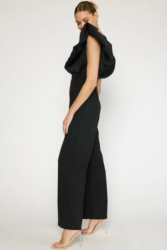 V-NECK WIDE LEG JUMPSUIT