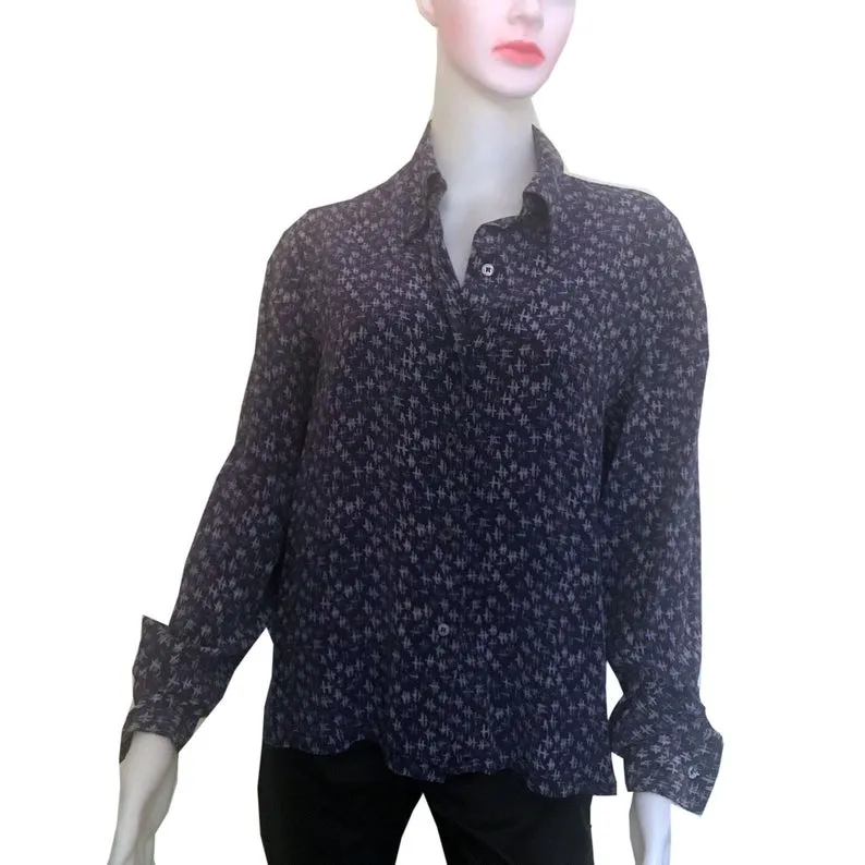 Vintage 1990s Halston Logo Purple Silk Blouse
