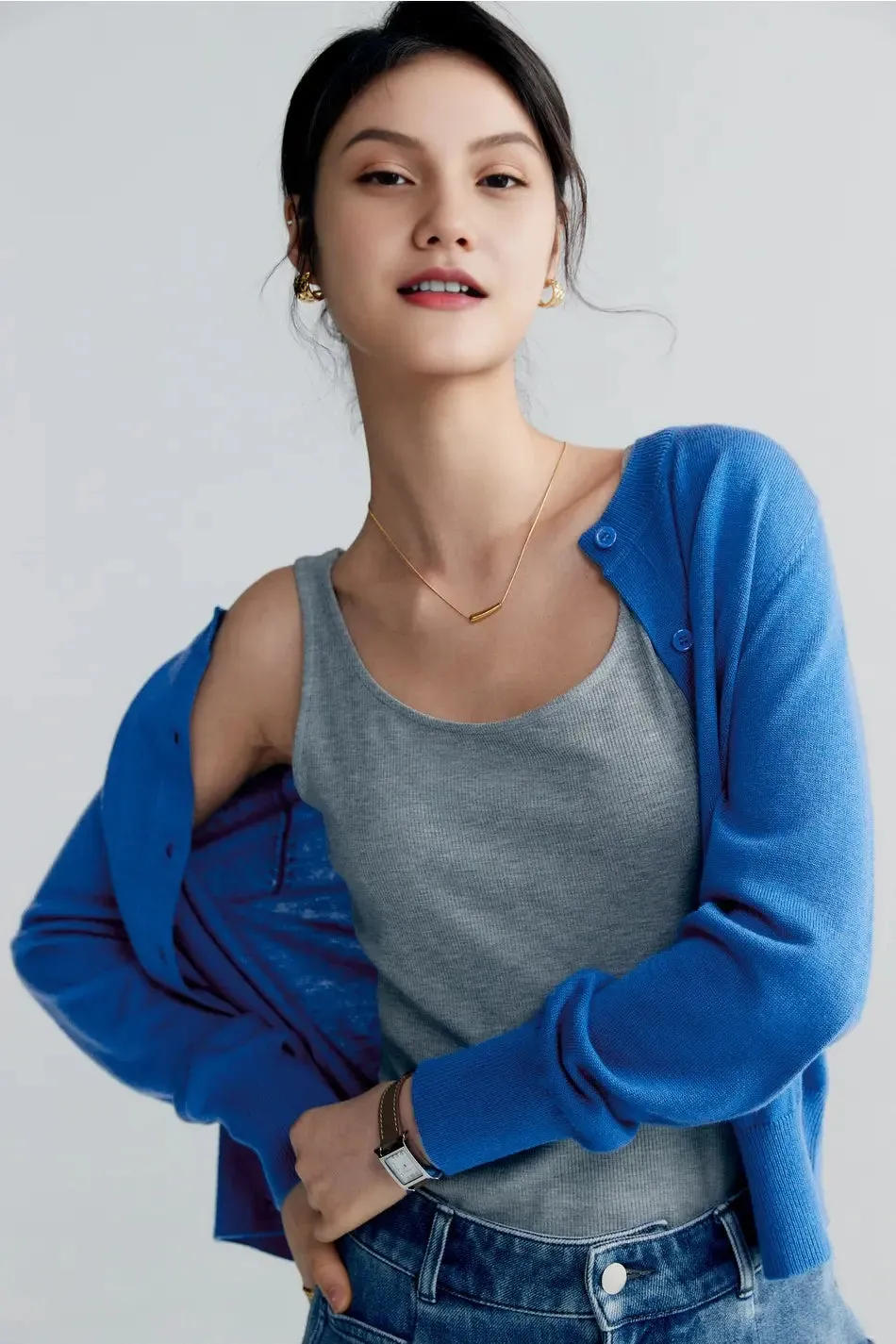 Vintage Long Sleeve Crewneck Sweater With Ribbed Trims