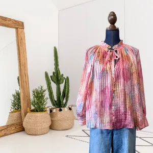 Watercolor Silk Ruffle Top