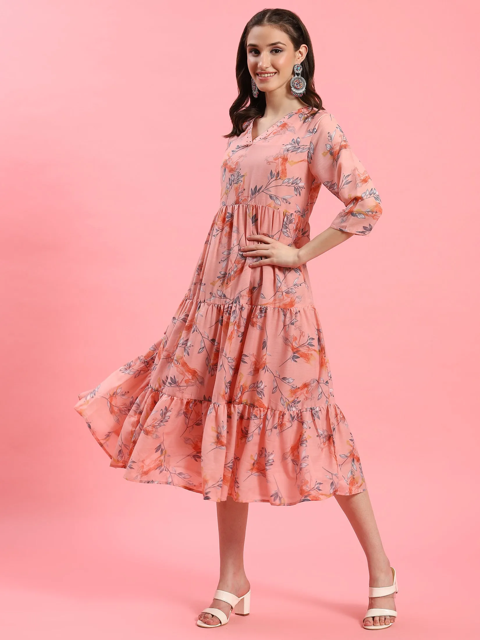 Women Peach Floral Printed Dress