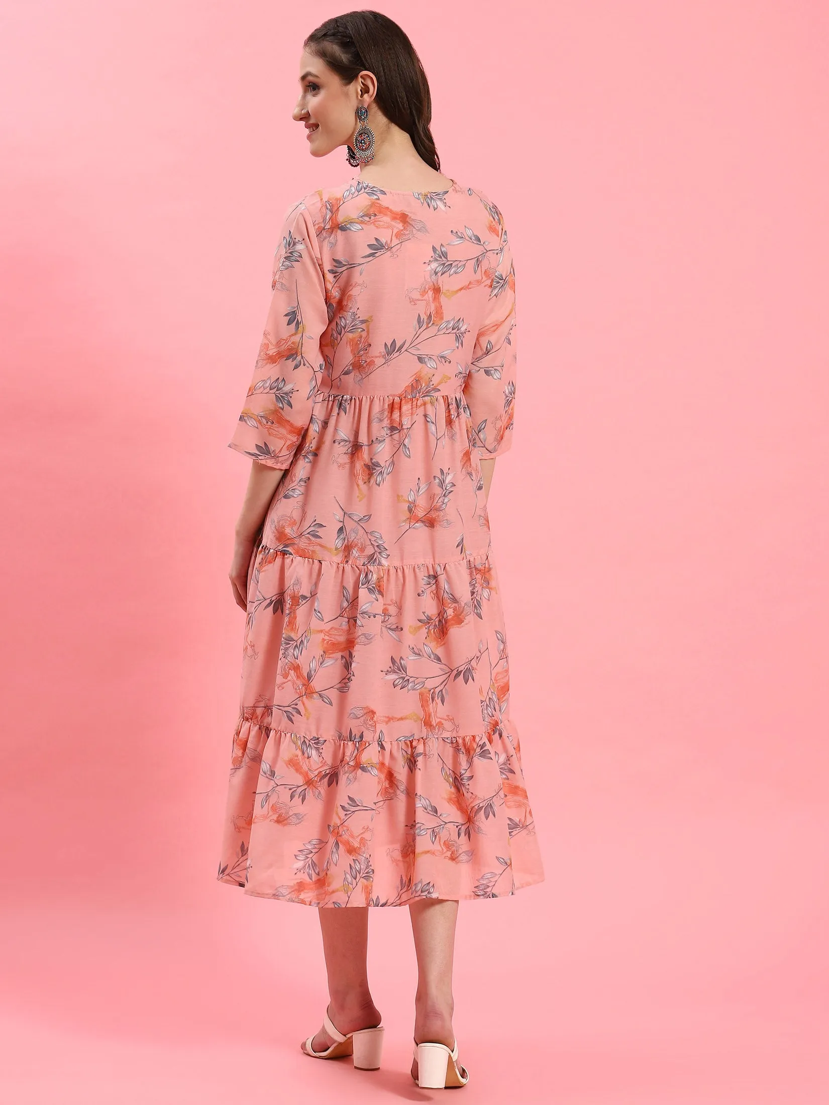 Women Peach Floral Printed Dress