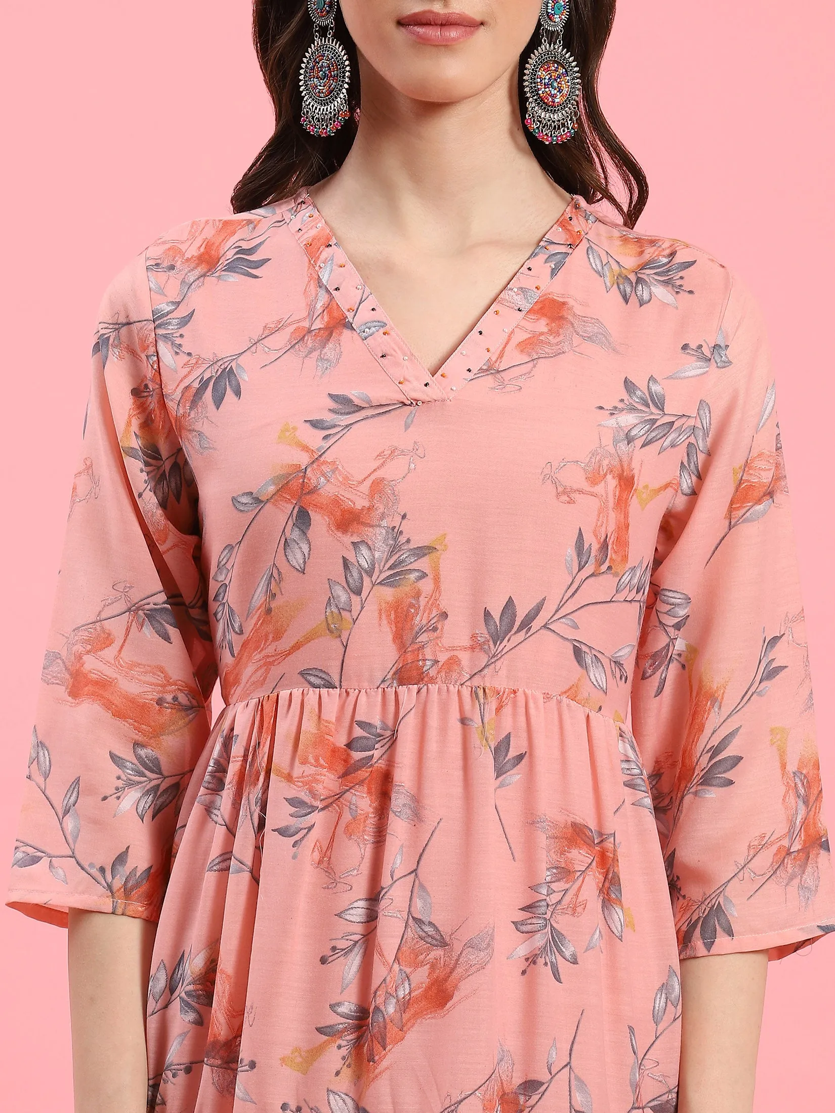 Women Peach Floral Printed Dress