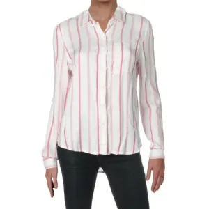 Women's White and Pink Striped Button Down Top Size Medium
