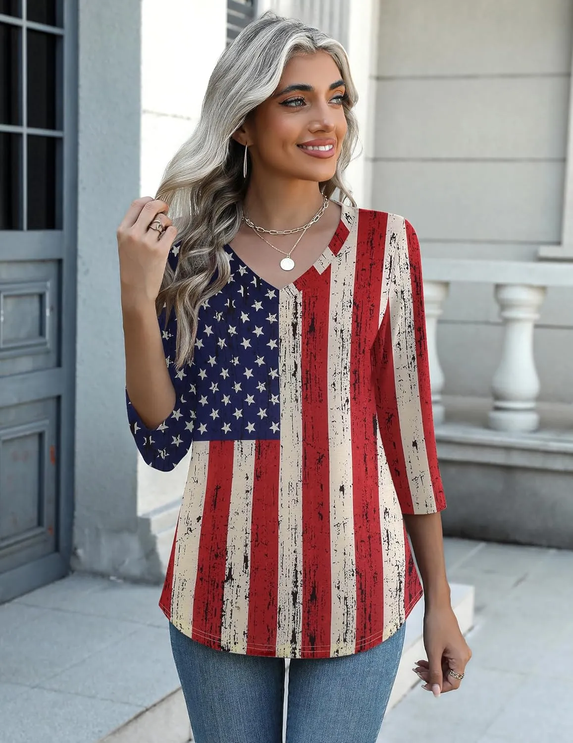 Zeagoo Womens 3/4 Length Sleeve Tunic Tops Casual V Neck Shirts Basic Tees Business Work Blouses Summer Fall 2025 Clothes