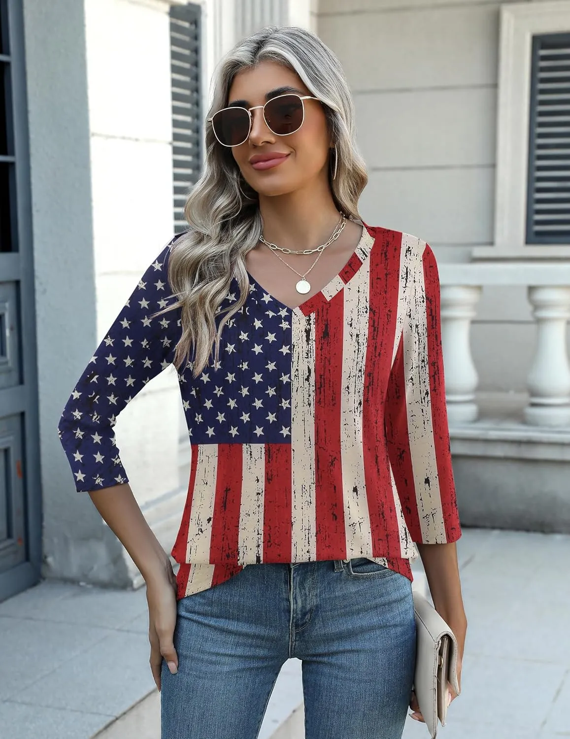 Zeagoo Womens 3/4 Length Sleeve Tunic Tops Casual V Neck Shirts Basic Tees Business Work Blouses Summer Fall 2025 Clothes