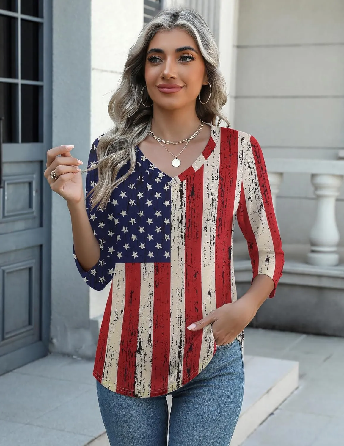 Zeagoo Womens 3/4 Length Sleeve Tunic Tops Casual V Neck Shirts Basic Tees Business Work Blouses Summer Fall 2025 Clothes
